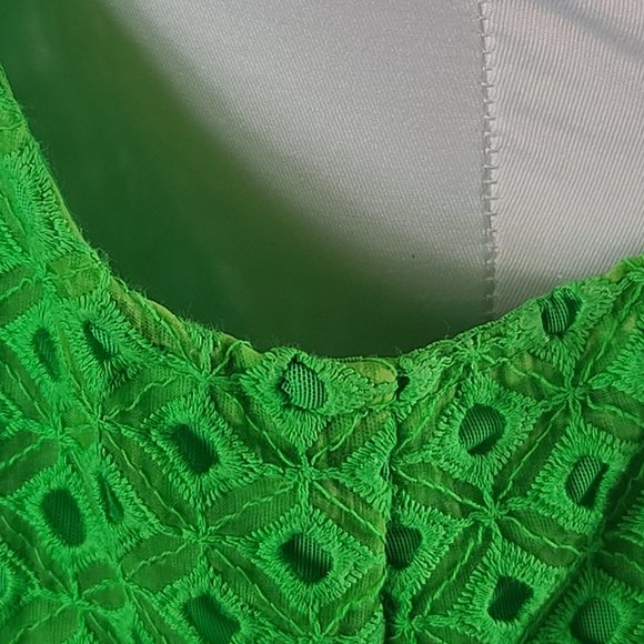 Collette Dinnigan Vibrant Green Pleated Trellis Dress Size 14 - Picture 3 of 11